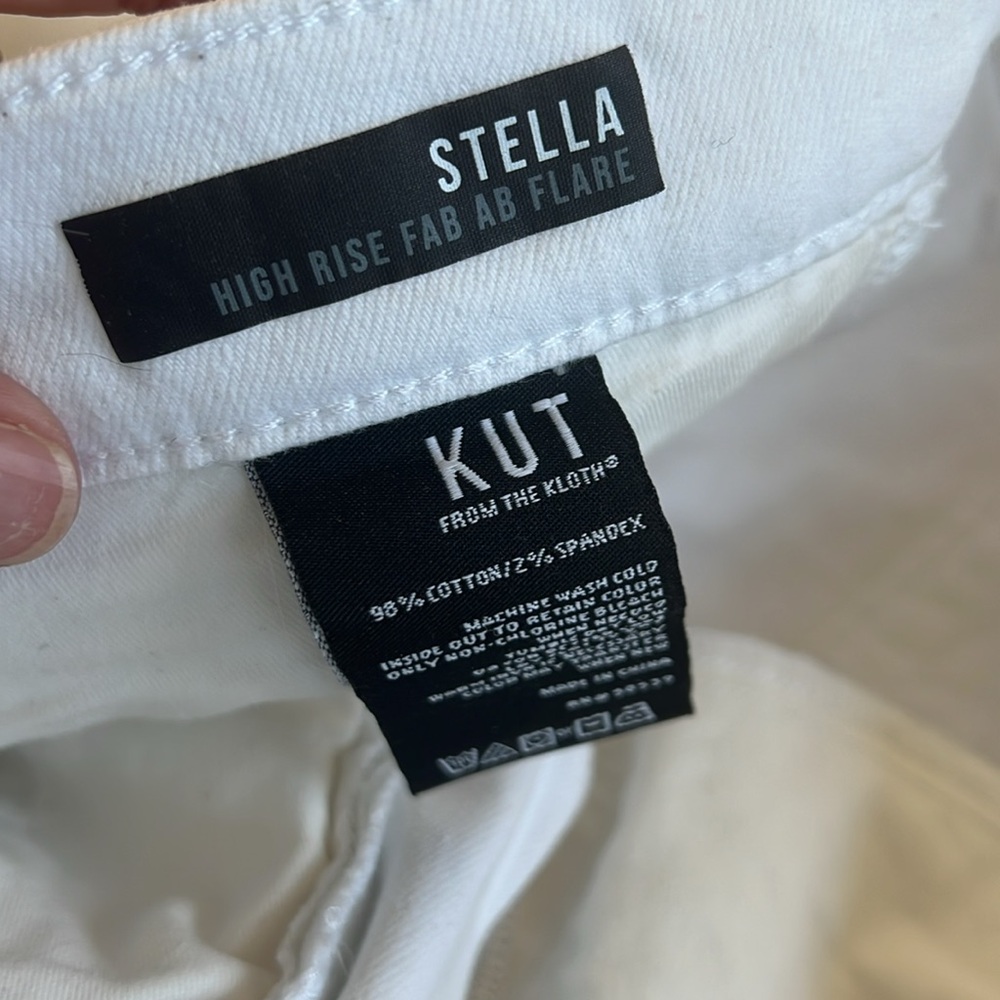 🕶️Kut from the Kloth Stella High Rise Fab Ab Flare Size 16 Optic White - Picture 2 of 9